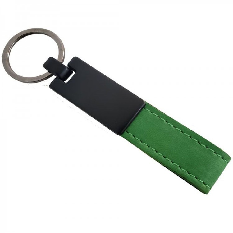 Green Leather Metal Keychain