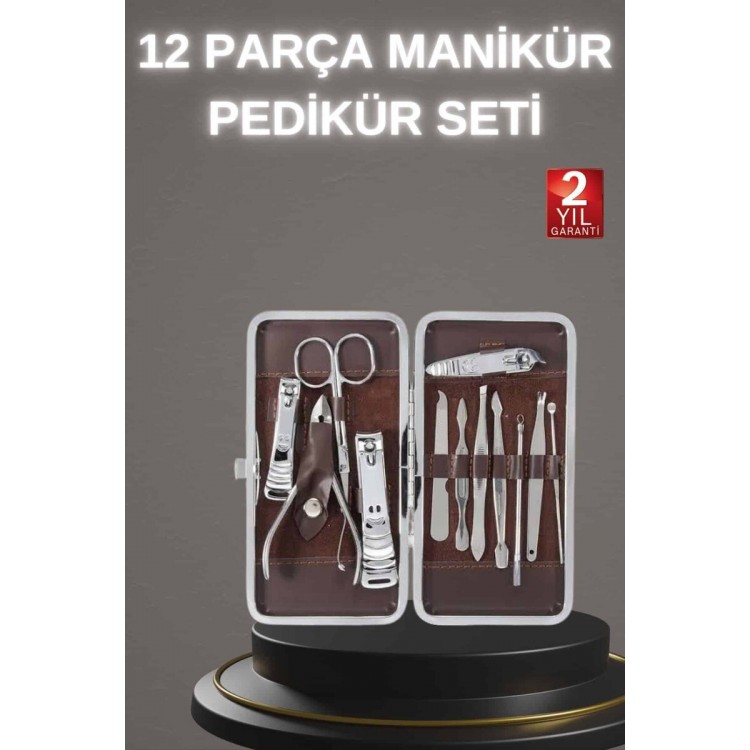 12 Parça Paslanmaz Çelik Kompakt ve Taşınabilir Manikür Makası Tırnak Makası