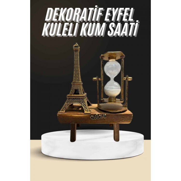Retro Eyfel Kulesi Ve Kum Saati Dekoratif Ahşap Görünümlü Masa Biblosu