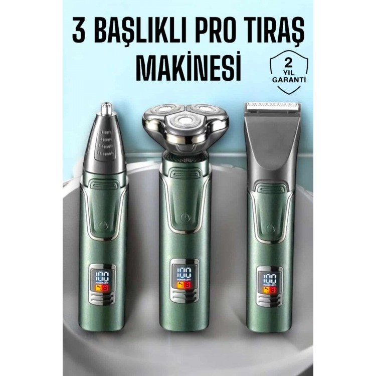 3 Başlıklı Profesyonel Saç ve Sakal Bakım Seti Vücut Burun ve Kulak Tüy Alma
