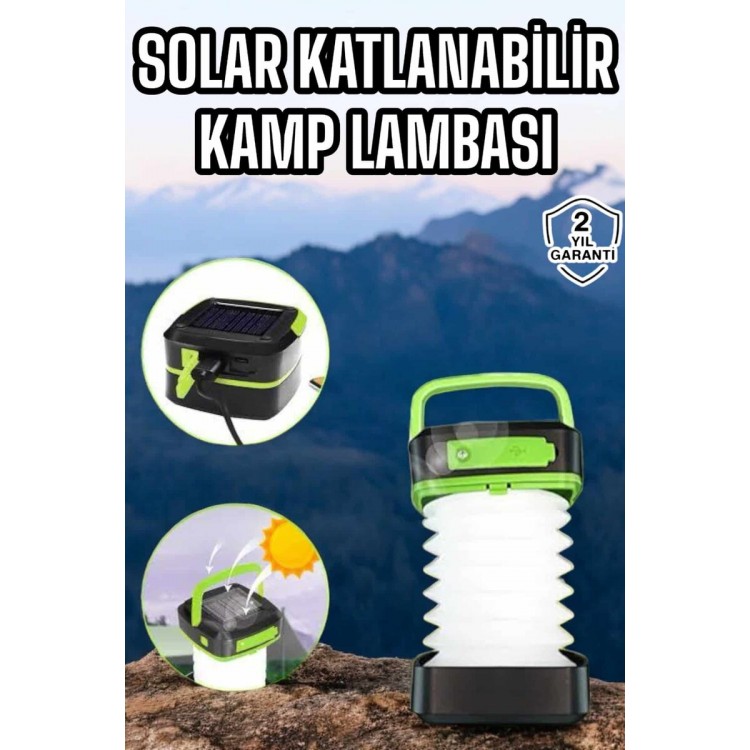 Güneş Enerjili Led Lamba Kamp Lambası Katlanabilir Lamba USB Şarjlı