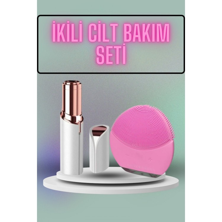 KAŞ BIYIK VE YÜZ EPİLASYON ALETİ VE TİTREŞİMLİ YÜZ TEMİZLEME MASAJ ALETİ İKİLİ SET