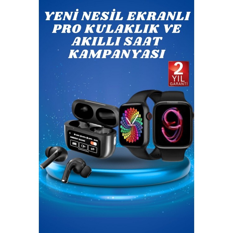 Ekranlı Yeni Nesil Pro Kulaklık ve Akıllı Saat Kampanyası Kulak İçi Mikrofonlu