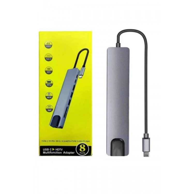 Macbook Pro/air Uyumlu USB Type-C 8 In 1 Hub Dönüştürücü Çevirici Çoklayıcı USB Hdmı Micro Sd 8 Girişli