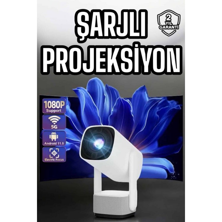 Şarjlı Projeksiyon Oyun Sinema Projektörü 4K HD Görüntü Kaliteli
