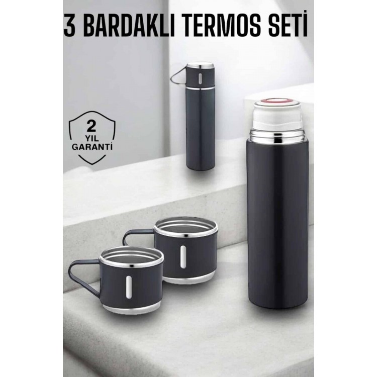 Paslanmaz Çelik 3’lü Termos Seti Vakumlu ve 8 Saat Isı Koruma