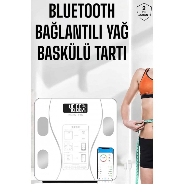 Akıllı Tartı Dijital Baskül Yağ Su Kas Vücut Kitle Kilo Ölçer Tartı