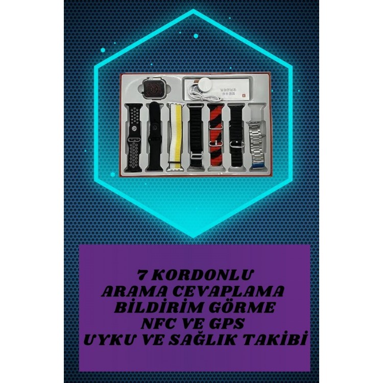 7 Kordonlu Akıllı Saat Ve 3.Nesil Kulaklık Dokunmatik Ekran Sesli Görüşme Yapabilen
