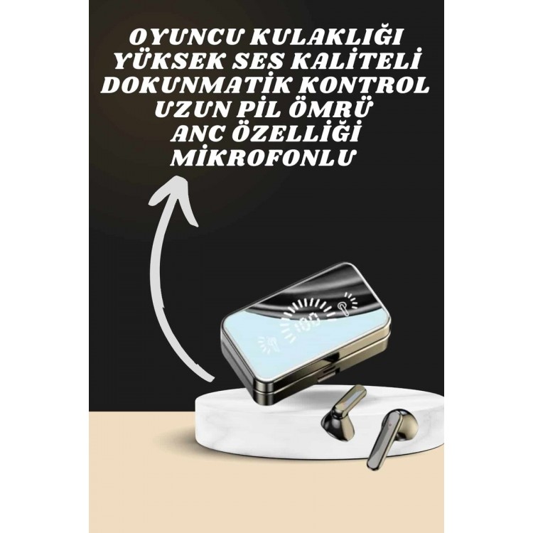Aynalı Bluetooth Kulaklık ve 7 Kordonlu Akıllı Saat Dijital Göstergeli Uzun Pil Ömrü