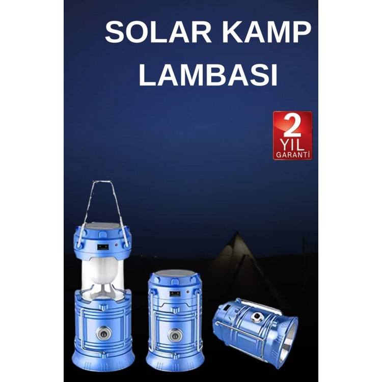 Solar Şarjlı Kamp Lambası Güneş Enerjili Kızaklı Kamp Feneri Çadır Feneri Led Işıldak