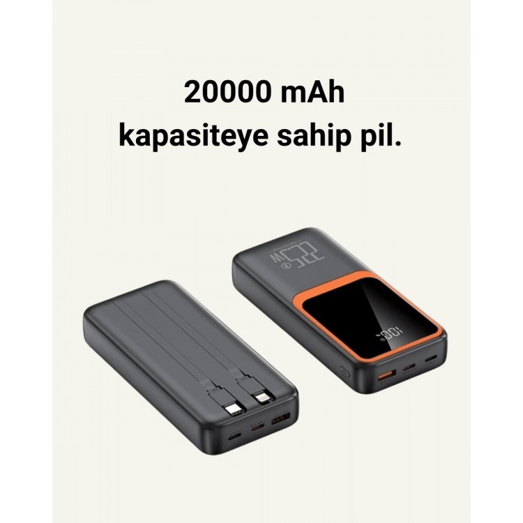 Dijital Ekranlı 20.000 mAh Powerbank | 22.5W Hızlı Şarj + Çoklu Bağlantı Seçeneği