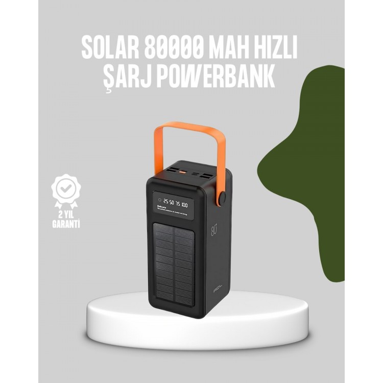 80000 mAh Solar Powerbank Göstergeli Fenerli Hızlı Şarj Taşınabilir Şarj Cihazı