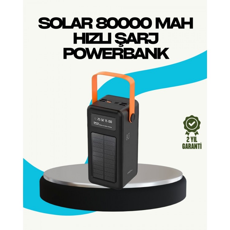 80000 mAh Güneş Enerjili Powerbank 4 Kablolu Type C Lightning Micro USB