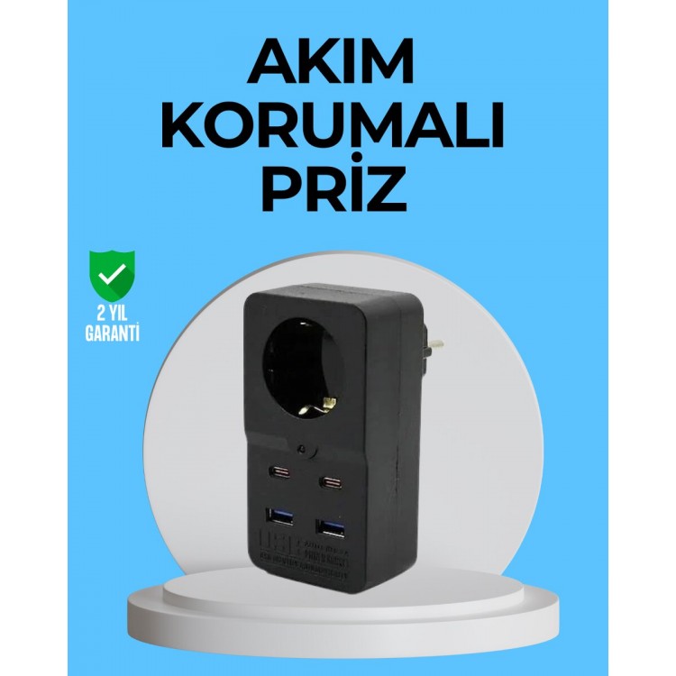 Termal Korumalı Priz Otomatik Çocuk Kilidi 4 USB Type C