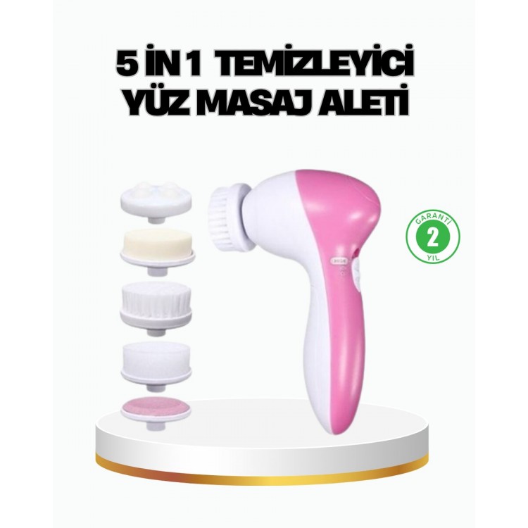 5’i 1 Arada Yüz Temizleme Cihazı – Masaj Fırça Peeling ve Krem Uygulama Aparatlı