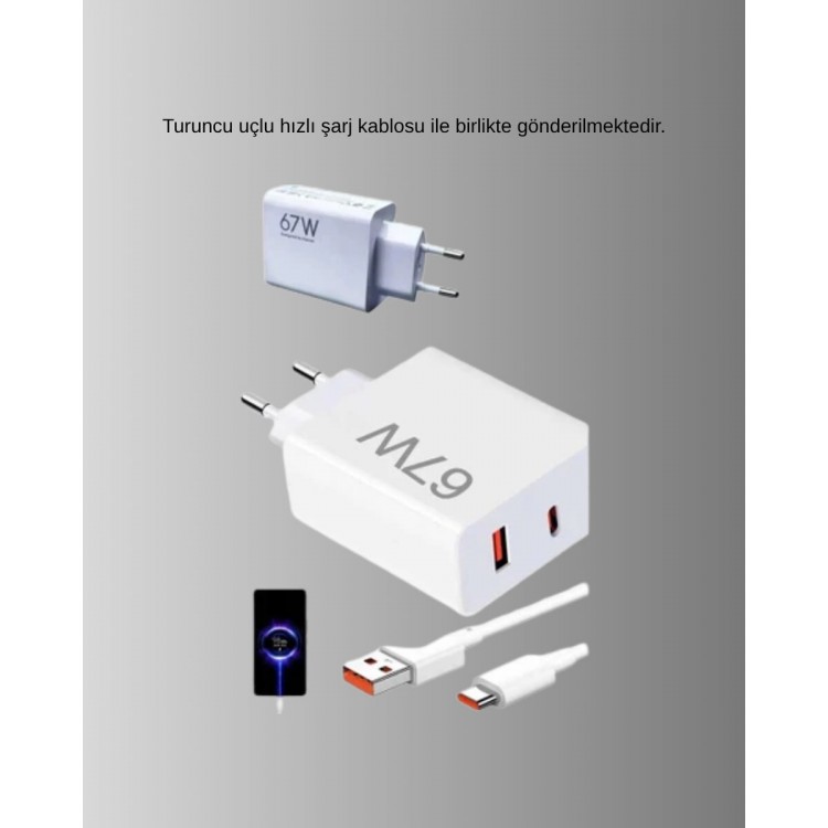 67W Süper Hızlı Şarj Adaptörü ve Kablo Seti – Güvenli Kompakt ve Ergonomik Tasarım