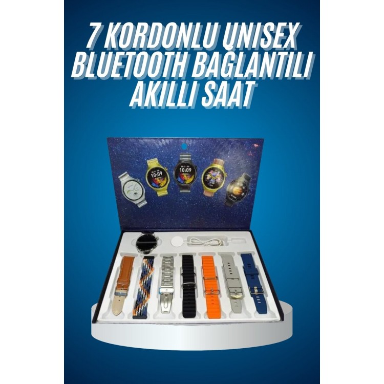 Unısex Yuvarlak Ekranlı 7 Kordonlu Akıllı Saat GPS Destekli Çoklu Kordon Seçeneği