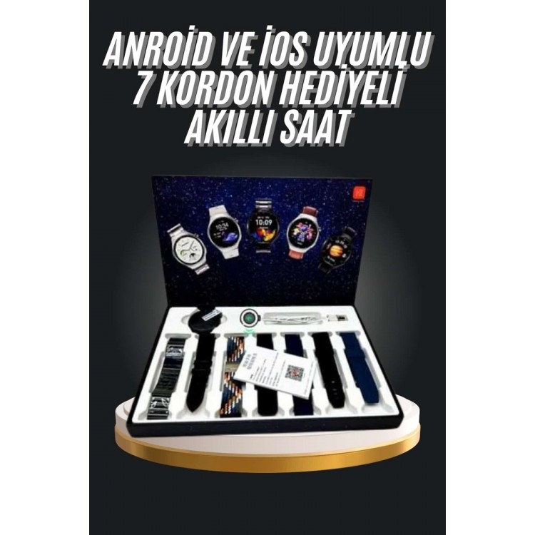7 Kordonlu Akıllı Saat Siyah Kasa Dokunmatik Ekran Uyku ve Sağlık Takibi