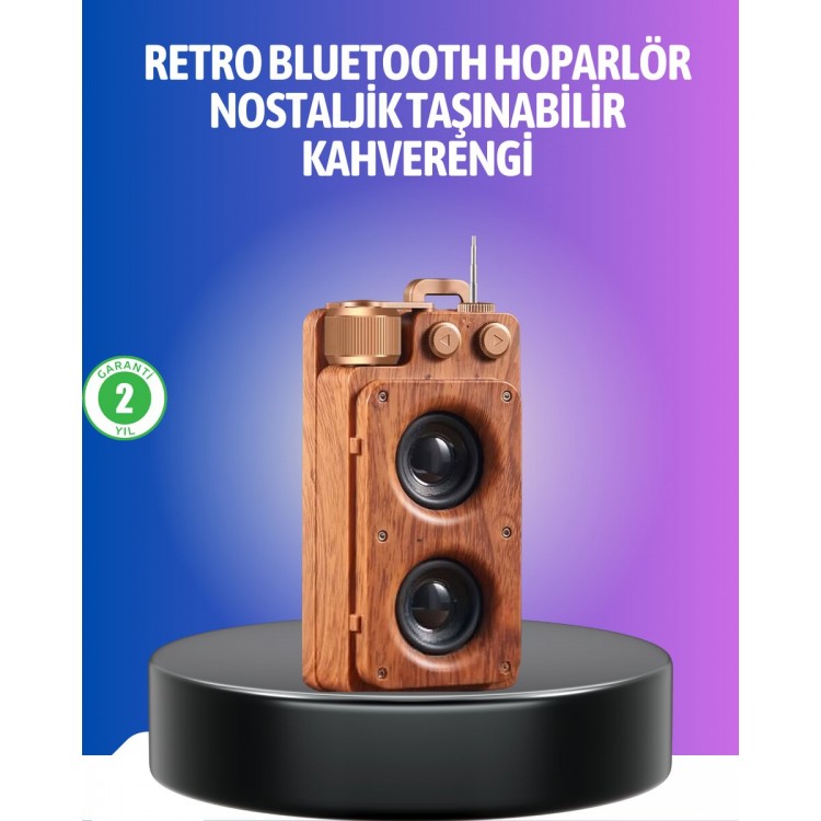 Vintage Tasarımlı Bluetooth Hoparlör Uzun Pil Ömürlü ve FM Destekli
