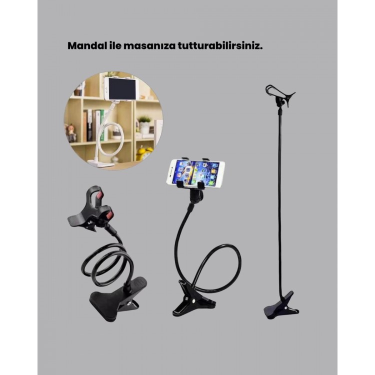 Esnek Gövdeli Mandallı Masaüstü Telefon Tutucu