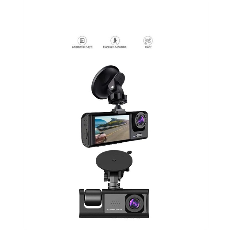 1. 3 Kameralı Full HD Araç Kamerası – Ön İç ve Arka Görüş ile %100 Kapsama