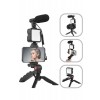 Tripod Telefon Tutucu Kumandalı Mikrofon Led Işık Vlog Video Kayıt
