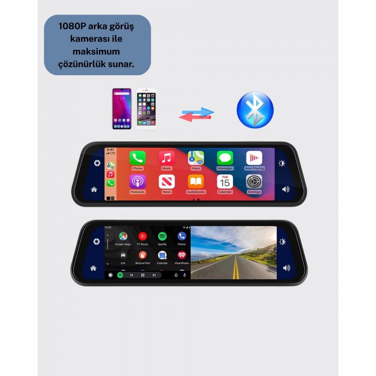 1080P Çift Kameralı Dokunmatik Dikiz Aynası G Sensörlü