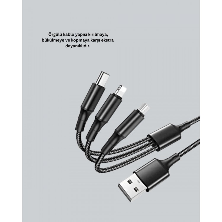 Çoklu USB Şarj Kablosu – 12m Hızlı Şarj 3A Güçlü Akım