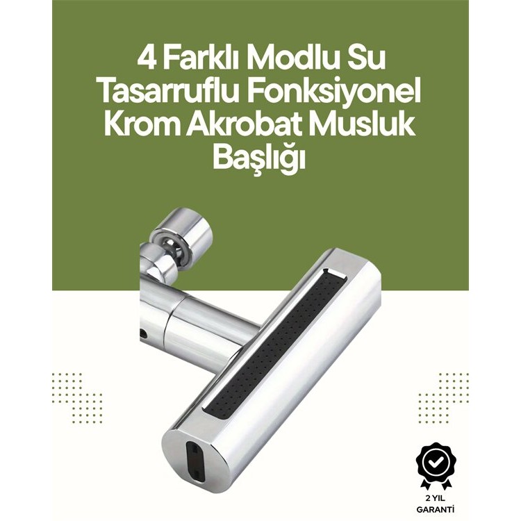Krom Musluk Başlığı | 4'ü 1 Arada Su Çıkışı | Kolay Montajlı