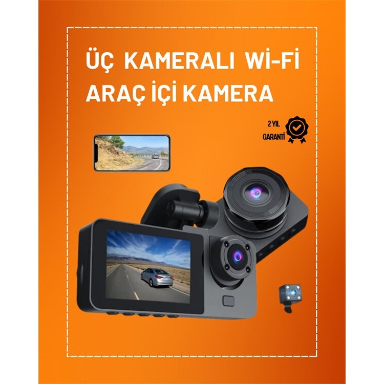 Full HD Çözünürlüklü Üç Kameralı Araç İçi Kamera – Park ve Sürüş Güvenliği