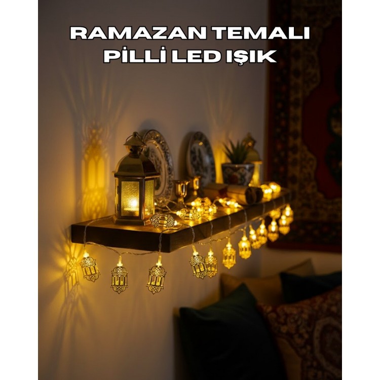 Pilli Altın Fenerli Ramazan Işıkları Dekoratif LED Zincir