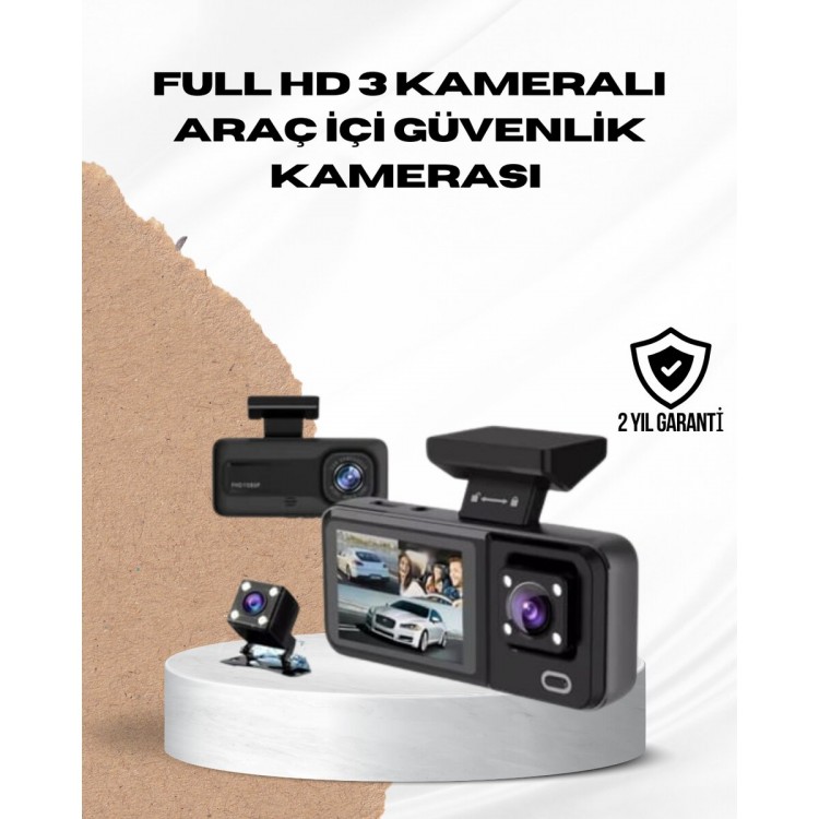 Wi-Fi Bağlantılı Full HD Araç Kamera Seti 3 Kameralı Park Koruma ve Döngü Kayıt