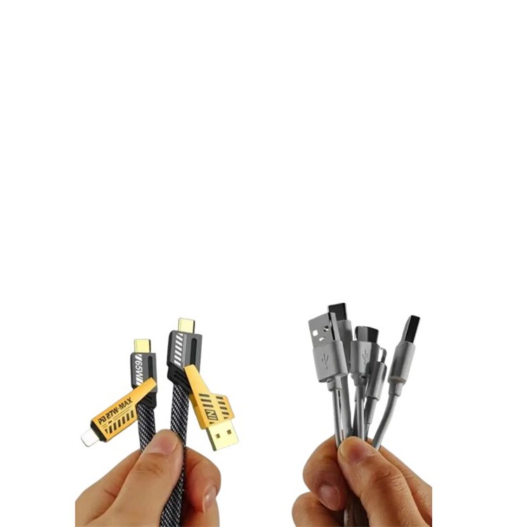 4'ü 1 Arada USB Hızlı Şarj ve Veri Kablosu – 65W Güç Çoklu Bağlantı 1.2m