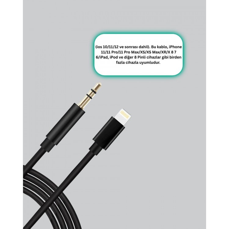 1 Metre Lightning to Aux Çevirici Kablo Stereo Ses Yüksek Kalite