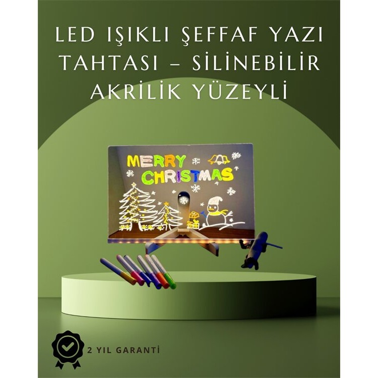 Şık ve Modern LED Pano – Neon Işıklı Silinebilir Akrilik Yazı Tahtası 7 Renkli Kalem Dahil
