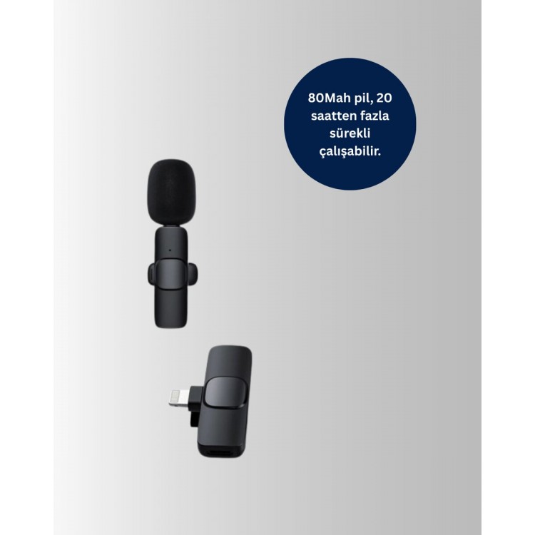 Çift Mikrofonlu Kablosuz Kayıt Seti iPhone Uyumlu Mini Mikrofon