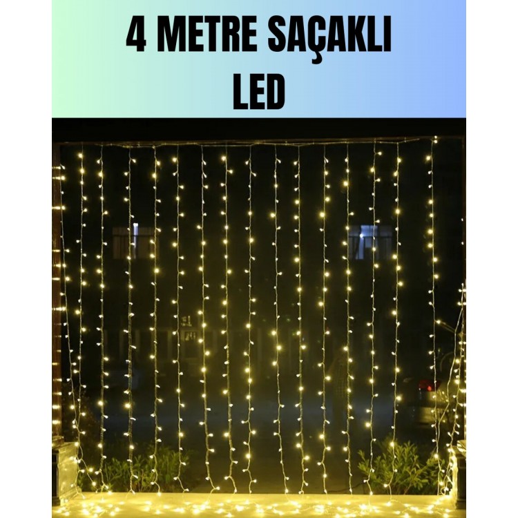 4 Metre Yılbaşı Şelale Led Perde Işık Ev Bahçe Dekor
