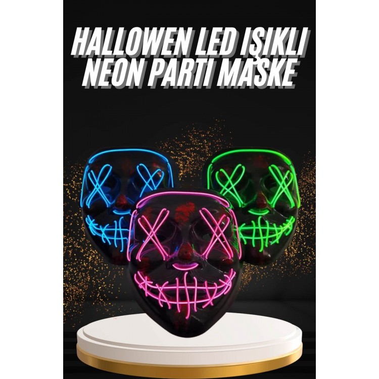 Hallowen Parti Maskesi Neon Led Işıklı Maske 3 Modlu Cadılar Bayramı Maskesi