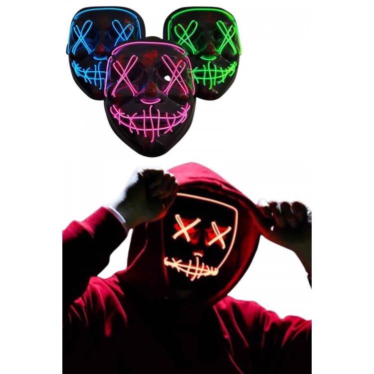 Led Işıklı Neon Maske Cadılar Bayramı Maskesi Korkunç Korku Maskesi