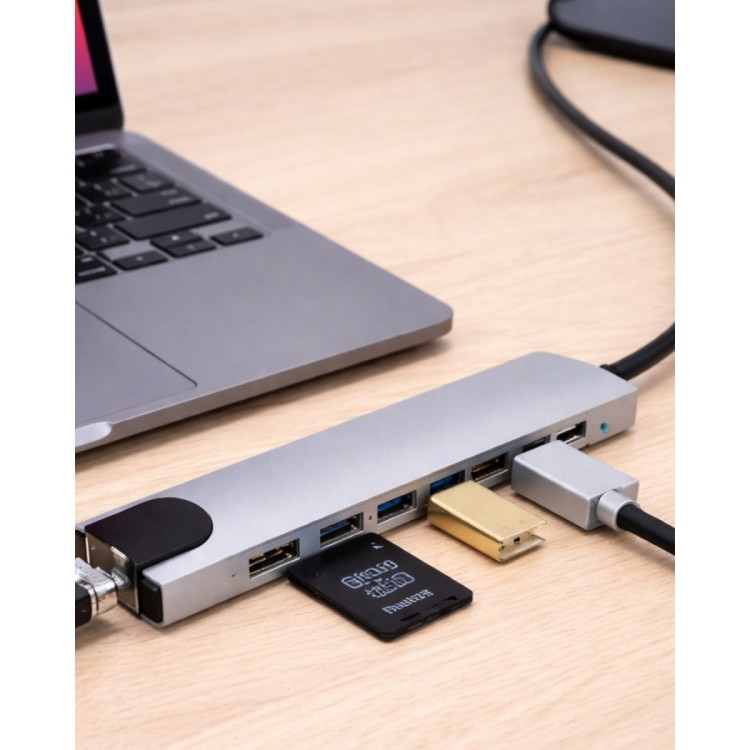 USB C Çoklu Port Adaptör HDMI USB Ethernet SD Kart Hub