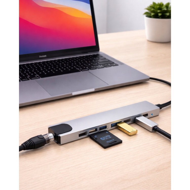 Type C Hub Çoklayıcı 8 Port USB HDMI RJ45 Kart Okuyucu