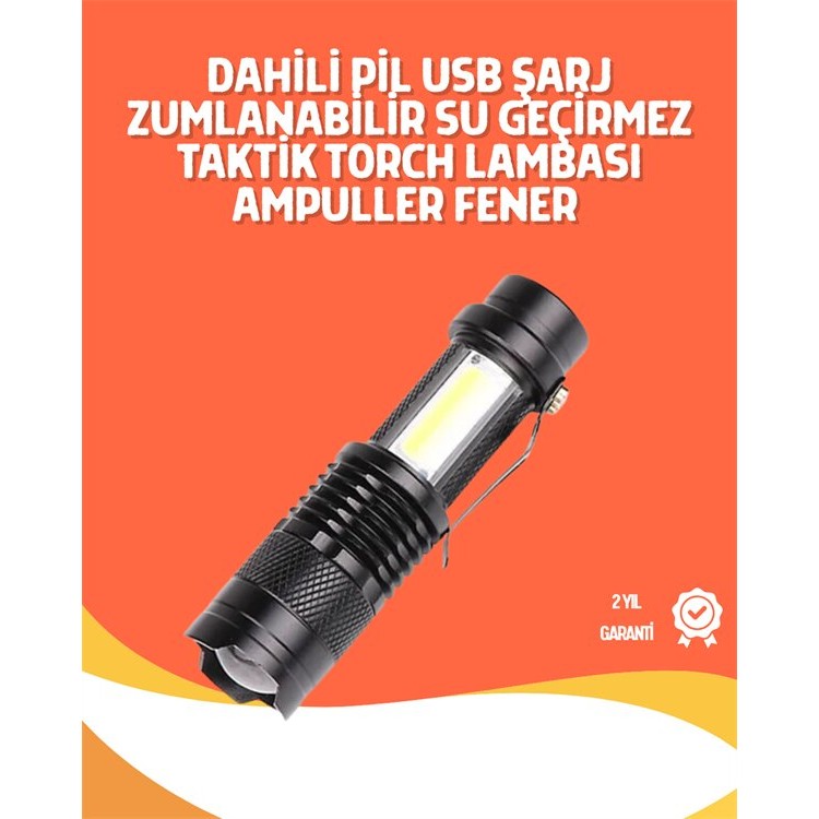 Şarjlı LED El Feneri - 14500 Pil Dahil 4 Işık Modu Mini Boy