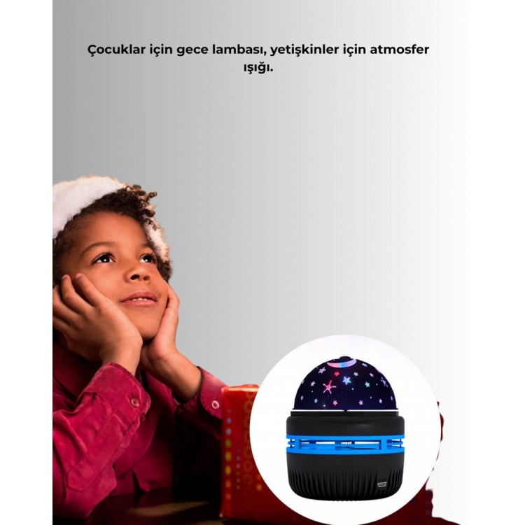 360° Dönen Galaxy Projektörlü Gece Lambası – Star Master Yıldızlı Gökyüzü Efekti