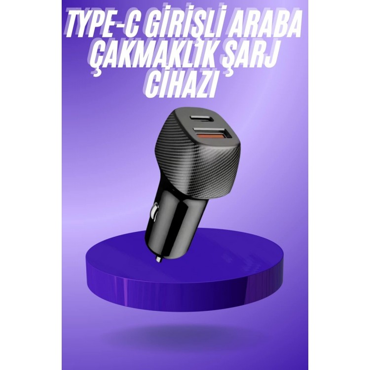 38W USB Type-C Girişli Oto Çakmaklık Araç İçi Hızlı Şarj Çakmaklık Şarj Aleti
