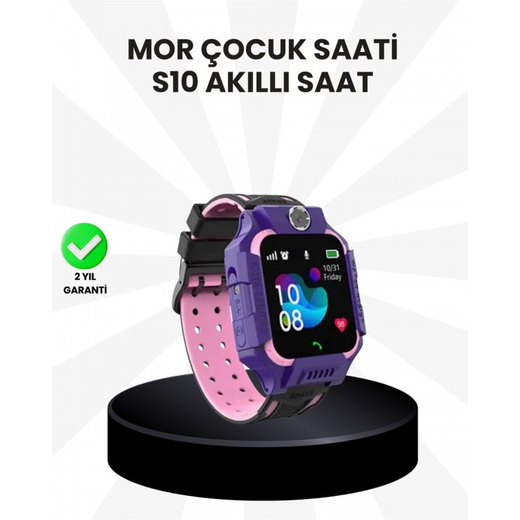 S10 Akıllı Çocuk Saati Mor Model Çift Yönlü Konuşma ve SOS Fonksiyonu