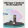 Yüksek Performanslı AA USB Şarjlı Lityum Pil | 1.5V Sabit Güç | 2’li Paket