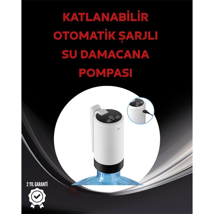 Damacana Üstü Akıllı Su Pompası | 3 Damacana Kullanım | 4W Güç | Micro USB Şarjlı | Katlanabilir & Taşınabilir