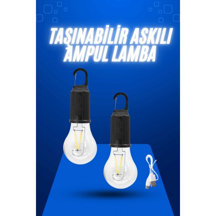 Askılı Kırılmaz Led Işık Kamp Bahçe Lambası Taşınabilir Led Ampul Şarjlı
