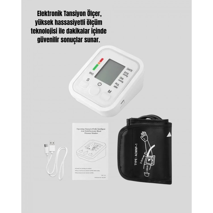 2 Kullanıcı Hafızalı USB Uyumlu Tansiyon Ölçer