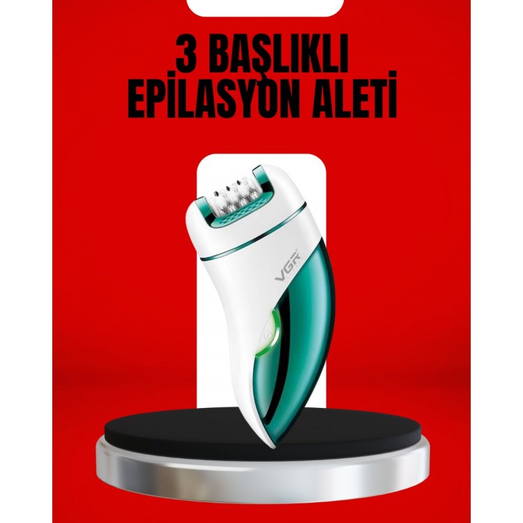 3'ü 1 Arada Epilatör Su Geçirmez Metal Başlıklı LED Işıklı 90 Dakika Şarjlı